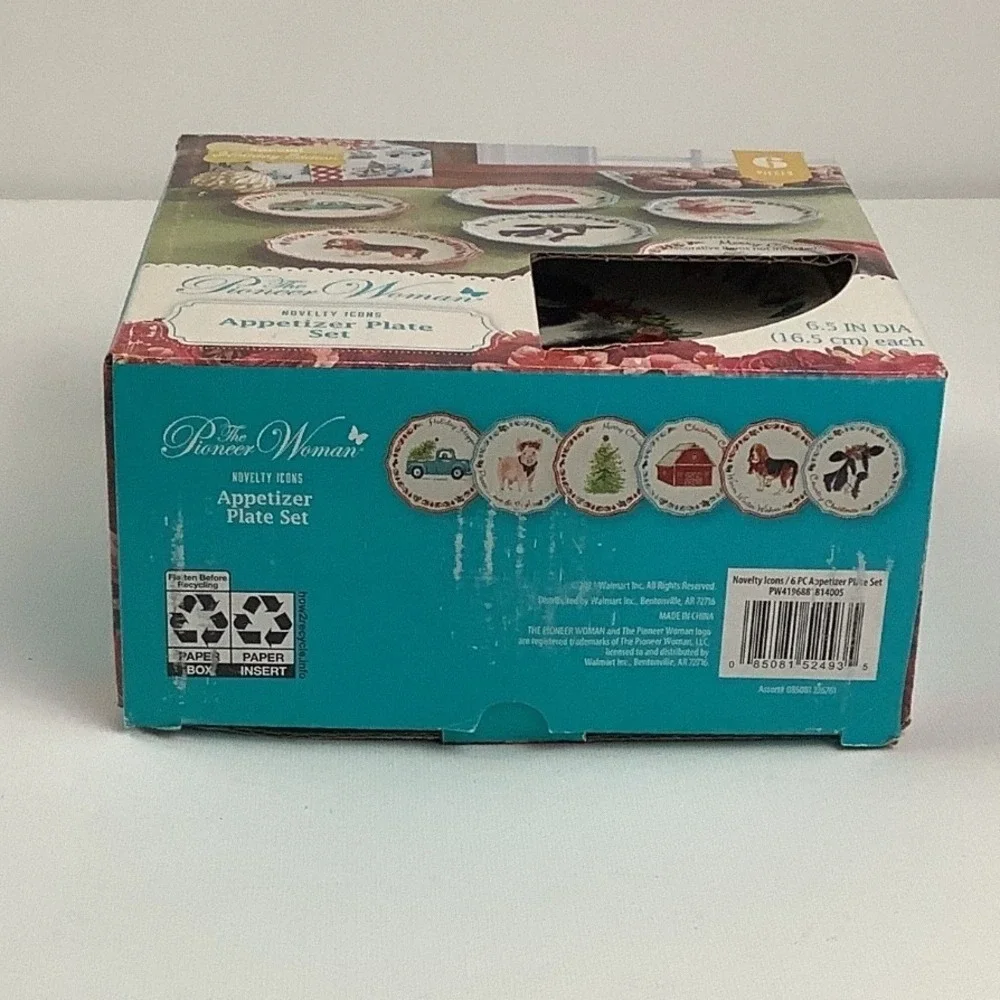 Pioneer Woman Novelty Icons Christmas Appetizer Plate Set 6pc 6.5in Stoneware